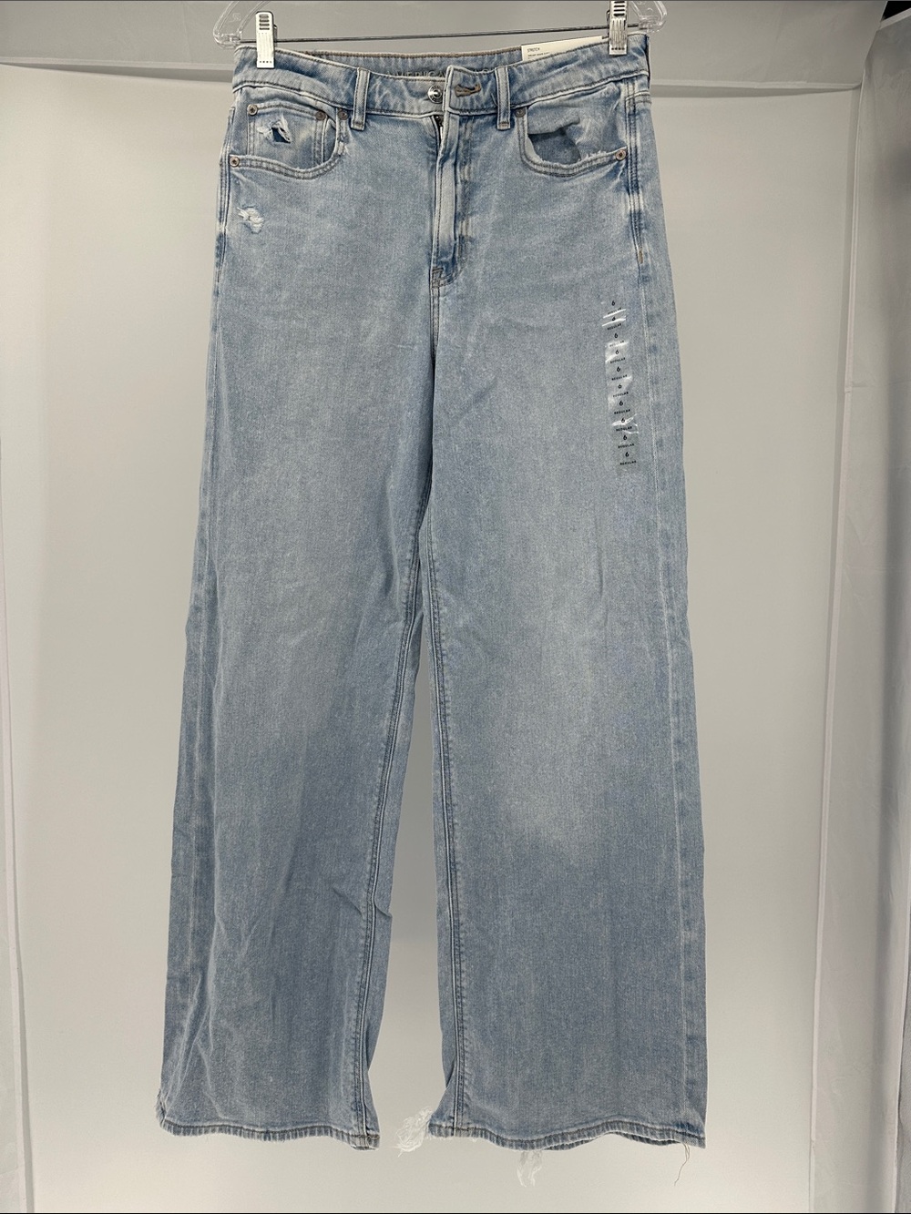 American Eagle Outfitters Light Blue Wide-Leg Distressed Jeans